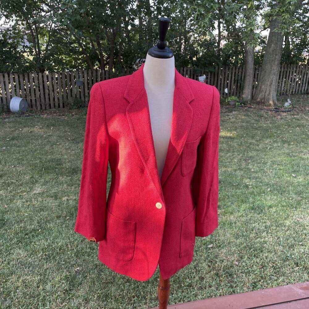 Vintage Ellen Tracy Red Silk Blazer Size 10 With Pockets & Button Details